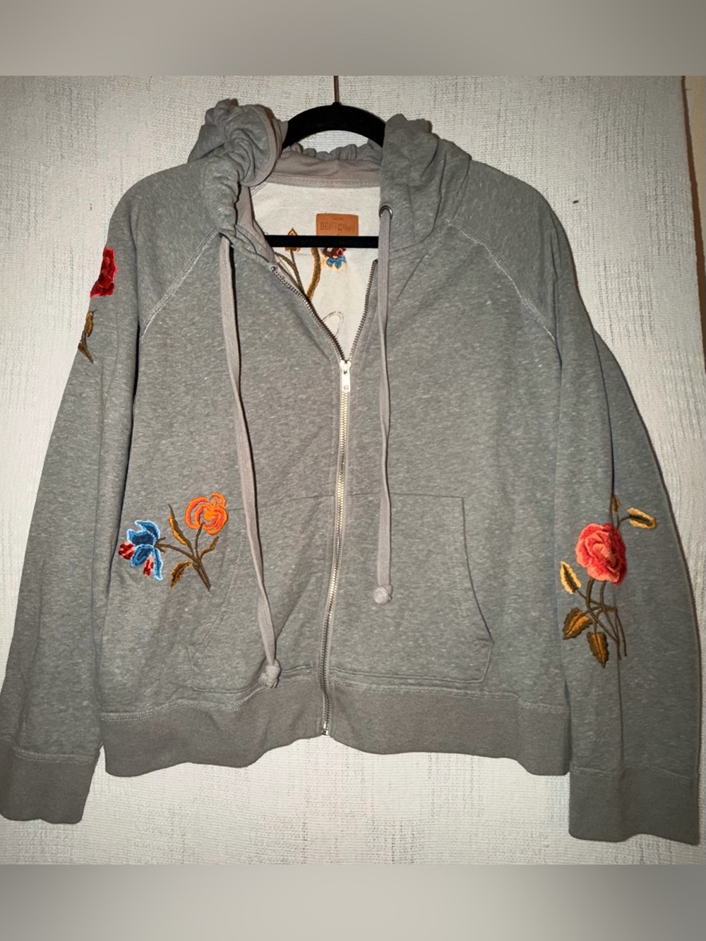 Driftwood Teddy Floral Embroidered Zip Up Boho Cottagecore Festival Hoodie M